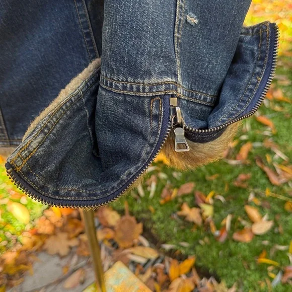 GUESS TRUE VINTAGE 80s RARE FAUX FUR DENIM / JEAN JACKET - L 💙🔥 - Picture 8 of 11